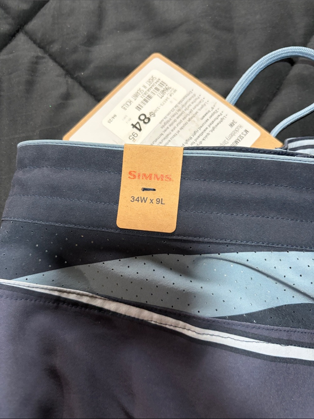 Simms Men's Navy and Light Blue Striped Swim Board Shorts - Picture 4 of 4